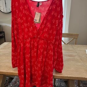H&M Vibrant Red Dress with Butterfly Pattern
